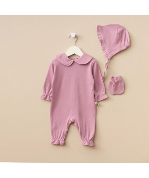 Yeni Doğan Kız Bebek Pamuklu Tulum Hastane Çıkışı Mevlüt Özel Gün Takım (Gül Kurusu)