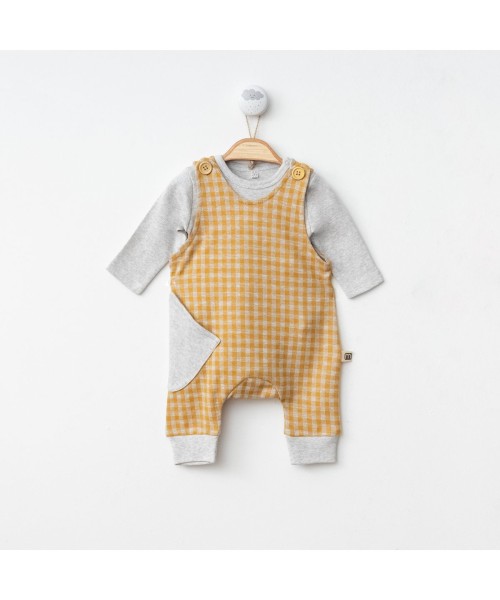 Yeni Doğan Kız ve Erkek Bebek Pamuklu Tulum Salopet Ve Sweatshirt Badi Spor 2li Set (Sarı)