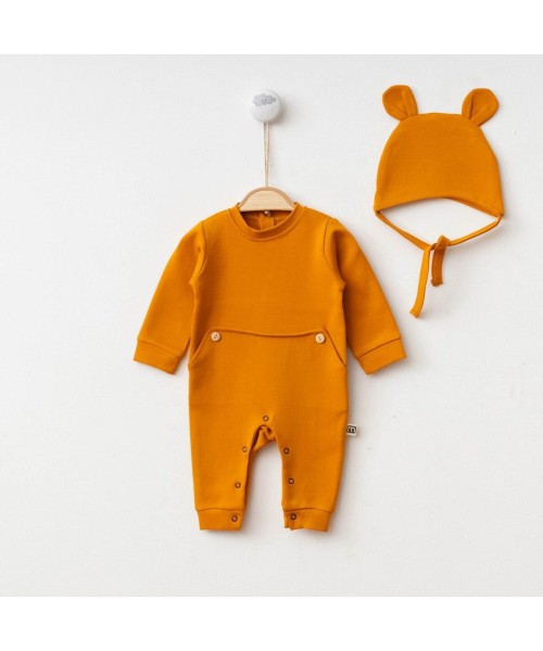 Yeni Doğan Kız ve Erkek Bebek Sevimli Ayıcık Şapka Tasarım Pamuklu Tulum Hastane Çıkışı Mevlüt Hediye (Turuncu)