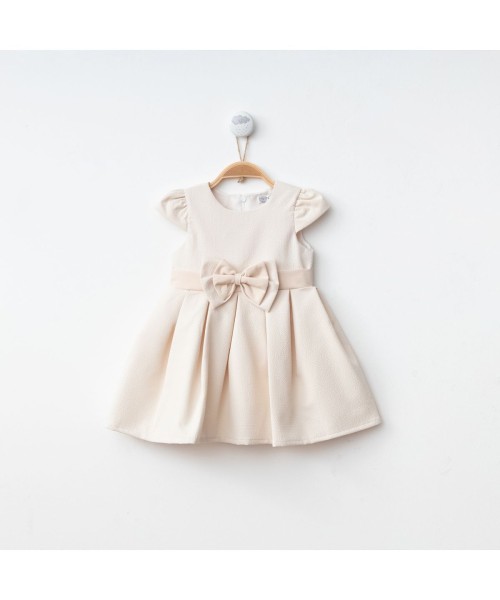 Kız Bebek Ve Çocuk Pamuklu Prenses Model Abiye Gelinlik Elbise Doğum Günü Düğün Özel Gün (Bej)