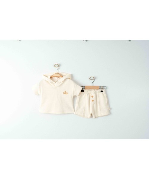 Yenidoğan Unisex Organik Bebek Takımı Kapüşonlu Pamuklu Kısa Kollu Şortlu Alt Üst 2