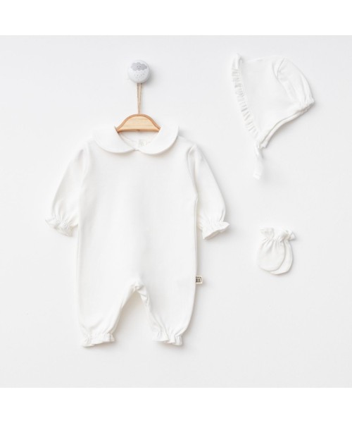 Yeni Doğan Kız Ve Erkek Bebek Pamuklu Tulum Hastane Çıkışı Mevlüt Özel Gün Takım (Ekru)