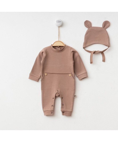 Yeni Doğan Kız ve Erkek Bebek Sevimli Ayıcık Şapka Tasarım Pamuklu Tulum Hastane Çıkışı Mevlüt Hediye (Kahve)