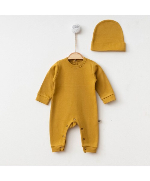 Yeni Doğan Kız ve Erkek Bebek Pamuklu Spor Tasarım Tulum Hastane Çıkışı Mevlüt Hediyelik (Hardal)