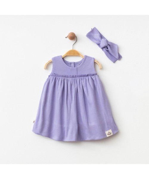 Kız Bebek Pamuklu Elbise Askılı Saç Bantlı Çıtçıt Detaylı Prenses Model Elbise Bebek Takımı