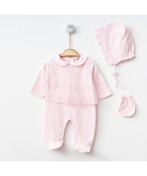 Kız Bebek Yenidoğan Pamuklu Hastane Çıkışı Daisy Tüllü Tulum Şapka Eldiven Mevlüt Ve Özel Gün Takım