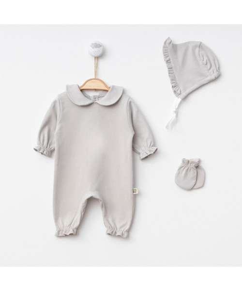 Yeni Doğan Kız Ve Erkek Bebek Pamuklu Tulum Hastane Çıkışı Mevlüt Özel Gün Takım (Gri)