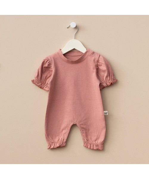 Yeni Doğan Kız Bebek Pamuklu Yazlık Tulum Kısa Kollu Kısa Bacaklı Tasarım Alttan Ve Omuzdan Çıtçıtlı (Gül Kurusu)