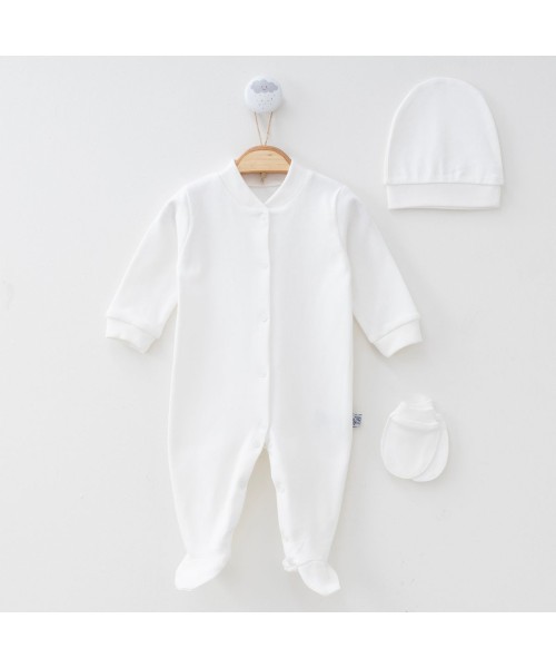 Yeni Doğan Kız ve Erkek Bebek Pamuklu Tulum Hastane Çıkışı Mevlüt Özel Gün Hediye (Ekru)