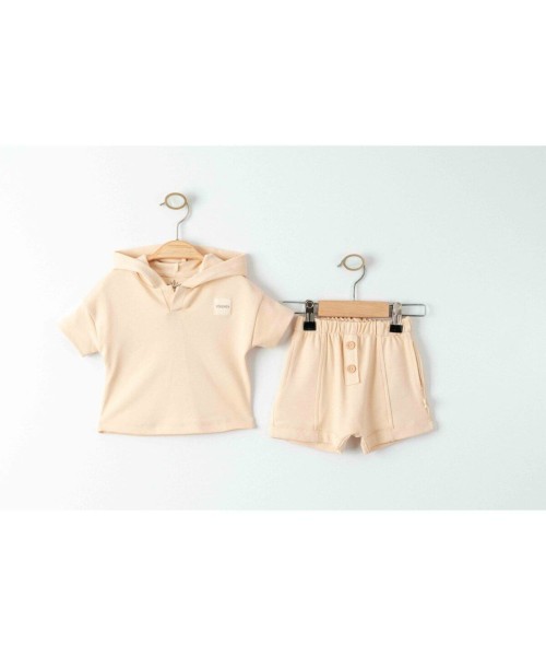 Yenidoğan Unisex Organik Bebek Takımı Kapüşonlu Pamuklu Kısa Kollu Şortlu Alt Üst 2