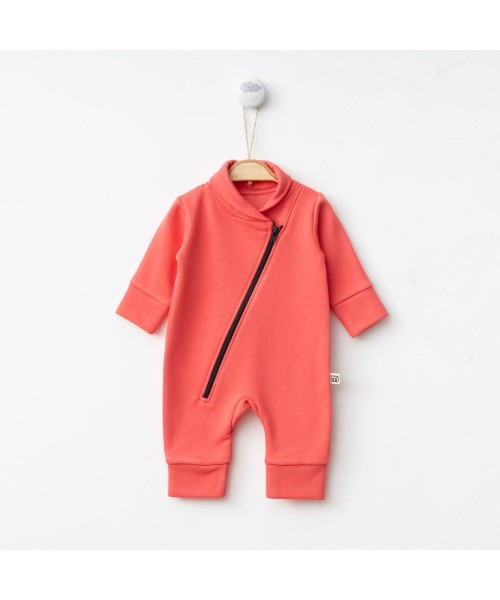 Yeni Doğan Kız Bebek Pamuklu Spor Tasarım Fermuarlı Kışlık Polar Tulum (Nar Çiçeği)