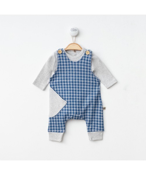 Yeni Doğan Erkek Bebek Pamuklu Tulum Salopet Ve Sweatshirt Badi Spor 2li Set (Mavi)