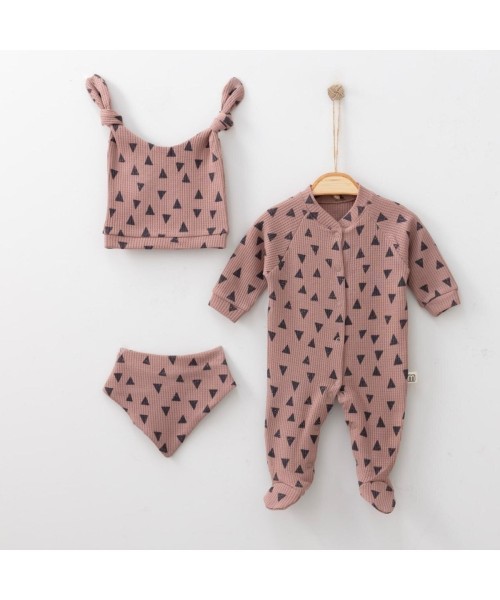 Yeni Doğan Kız ve Erkek Bebek Pamuklu Waffle Tulum Hastane Çıkışı (Kahve)