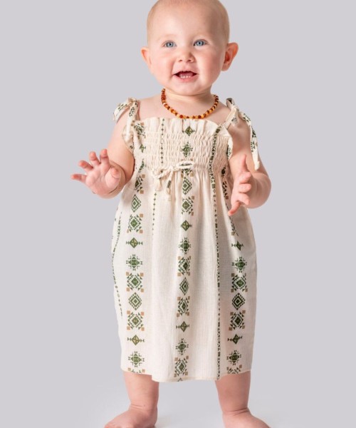 Kız Bebek Şile Bezi Askılı Yazlık Elbise Takım – Desenli, Kilotlu, %100 Pamuk Hediyelik