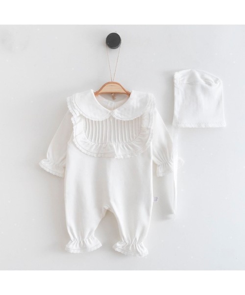 Yeni Doğan Kız Bebek Nervür Detaylı Pamuklu Tulum Hastane Çıkışı Özel Gün Mevlüt Hediye (Ekru)