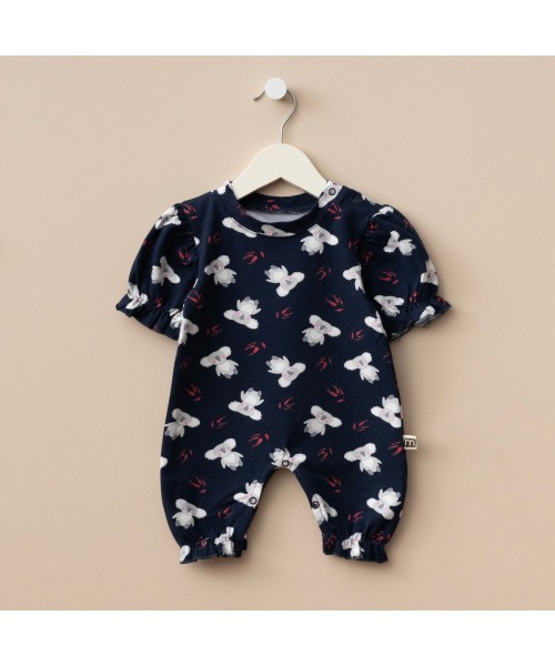 Yeni Doğan Kız Bebek Pamuklu Yazlık Tulum Kısa Kollu Kısa Bacaklı Tasarım Alttan Ve Omuzdan Çıtçıtlı (Lacivert)