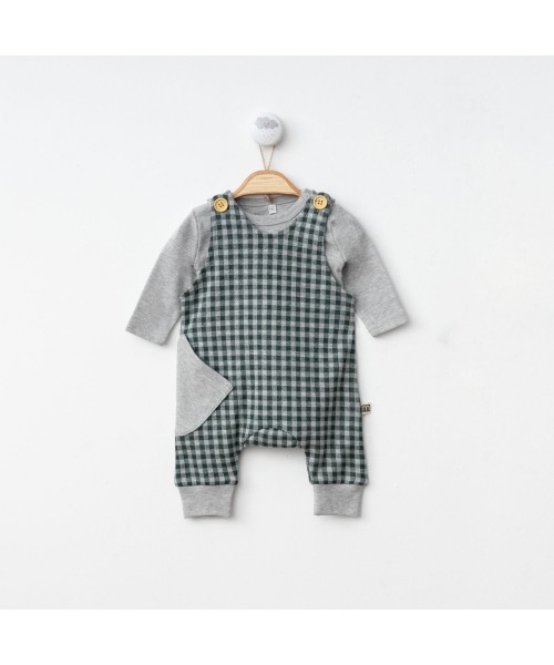 Yeni Doğan Kız ve Erkek Bebek Pamuklu Tulum Salopet Ve Sweatshirt Badi Spor 2li Set (Yeşil)