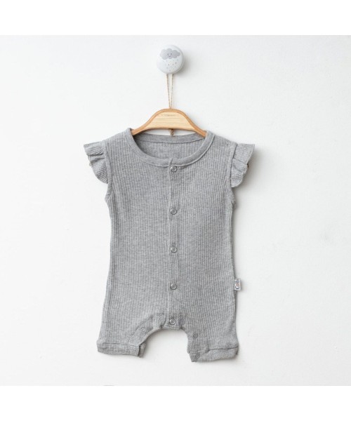 Yeni Doğan Kız Ve Erkek Bebek Yazlık Kısa Şort Tulum Önden Çıtçıtlı Kısa Kollu (Gri)