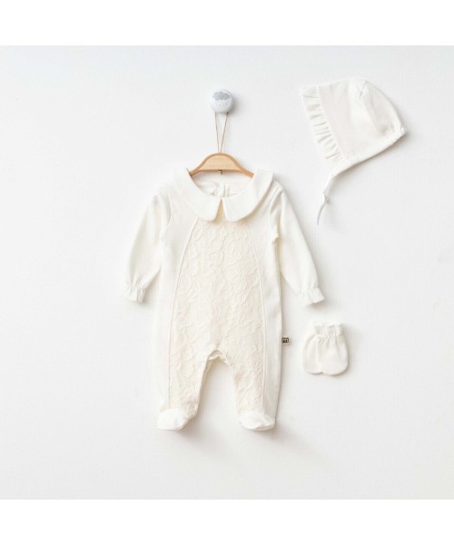 Yenidoğan Kız Bebek Pamuklu Hastane Çıkışı Mevlüt Babyshower Özel Gün Tulum Şapka Ve Eldiven Takımı