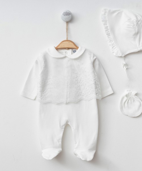 Kız Bebek Yenidoğan Pamuklu Hastane Çıkışı Daisy Tüllü Tulum Şapka Eldiven Mevlüt Ve Özel Gün Takım